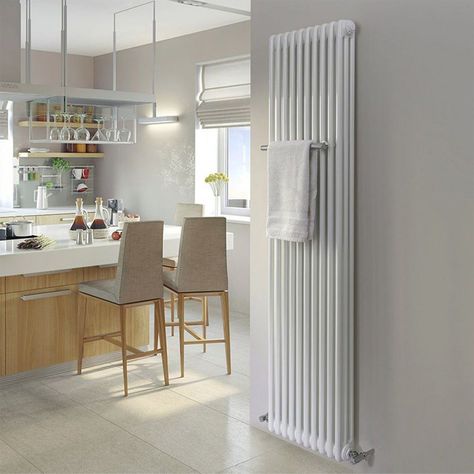 Standing tall at 1802mm, the MHS Multisec Vertical Wall Mounted Radiator is assured to add class and style to any home. Crafted from robust steel tubing and finished in a pristine white, this radiator would complement almost any interior. #traditionalradiators Quality designer radiators at fantasic prices Vertical Radiators Kitchen, Radiator Ideas, Wall Radiators, Radiators Living Room, Tall Radiators, Kitchen Radiator, Vertical Radiator, Column Radiator, Radiators Modern