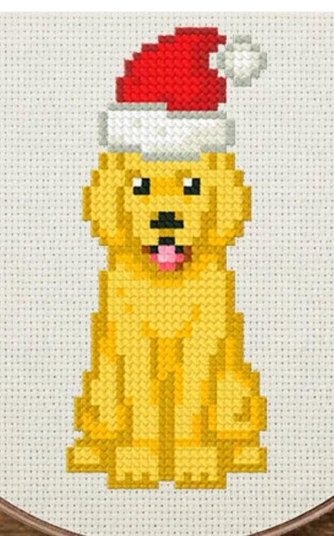 Cross Stitch Labrador, Labrador Christmas, Cross Stitch Christmas Cards, Autumn Cross Stitch Patterns, Santa Dog, Pixel Art Grid, Cross Stitch Animals, Needle Work, Christmas Cross