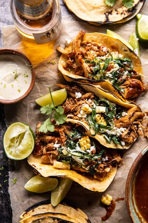 Instant Pot Crispy Carnitas with Chipotle Peach Salsa | halfbakedharvest.com Crispy Carnitas, Recipes Sandwiches, Half Baked Harvest Recipes, Peach Salsa, Creamy Corn, Harvest Recipes, Half Baked, Sweet Rolls, Half Baked Harvest