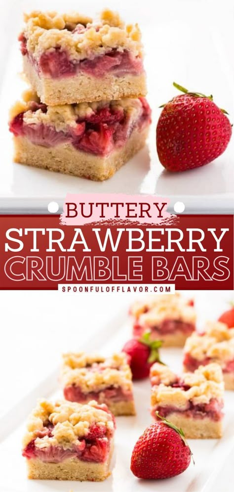 Strawberry Crumble Bars are sweet, buttery, and made with fresh strawberries! This easy Easter dessert recipe is perfect for spring and summer! The base and crumble are made from the same mixture and… Strawberry Crumble Bars, Fruit Sweets, Strawberry Crumble, Strawberry Bars, Valentines Recipes Desserts, Low Carb Cheesecake, Crumble Bars, Treats Recipes, Valentine Desserts