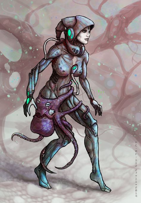 Biopunk character concept by AspectusFuturus on DeviantArt Biopunk Art, Bio Punk, Punk Character Design, Punk Character, Punk Genres, Sea Of Stars, Cyberpunk Girl, Fiction Idea, Underwater Creatures