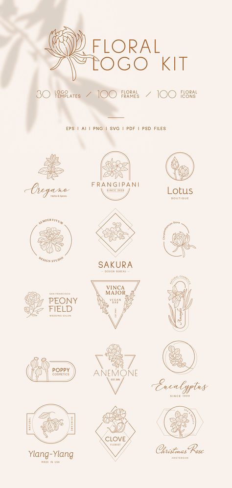 Logo design inspiration Woodland Logo, Flower Logos, Logo Design Flower, Floral Icons, Free Logo Creator, Interior Design Creative, Botanical Logo, Line Art Logo, Agency Logo