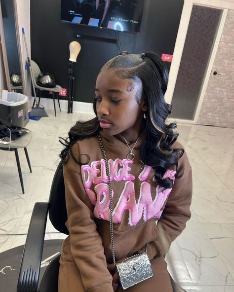 Two Pigtails Half Up Half Down Weave, Saw In Hair Hairstyles Black Women, Two Braids Quickweave, Hairstyles For 13 Year Girl Black, Weave Hairstyles Sew In, 2 Pigtails Half Up Half Down, Sewins Hairstyles, Sewin Hairstyles Black Women, Leave Out Hairstyles For Black Women