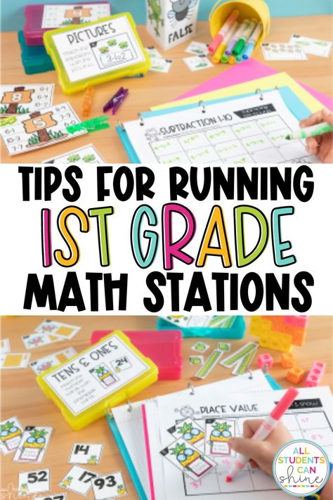 These tips for running 1st grade math stations will help you make your math center time more effective. Use them in your first grade classroom to create a more engaging center time! Iready Math 1st Grade, 1st Grade Centers Rotation, Grade 1 Centers, 1st Grade Math Stations, Grade 1 Math Centres, Center Ideas For First Grade, I Ready Math First Grade, First Grade Stations, 1st Grade Stations