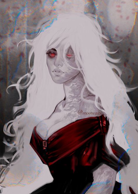 How is everyone’s obligatory albino red eyed vampire oc today? Carmella is just fine 🌹 Vampire Oc, Red Eyes, White Hair, Red, Hair, White