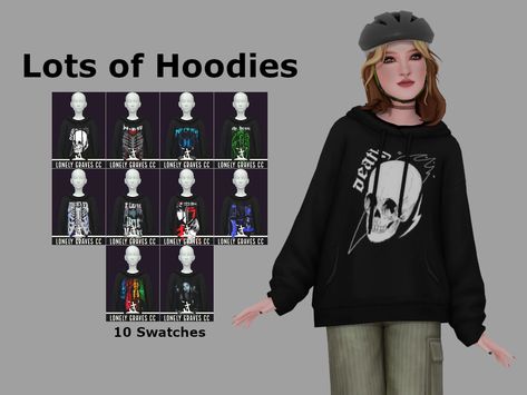 Sims 4 Custom Content by LonelyGravesCC Ts4 Cc Hoodie, Punk Tops, Sims 4 Patreon, Skeleton Hoodie, Cc Shoes, Sims 4 Cc Shoes, Emo Outfits, Ts4 Cc, Sims Mods