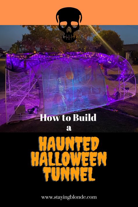 Diy Haunted House Entrance, Haunted House In Garage Ideas, Diy Halloween Tunnel Ideas Outdoor, Halloween Tunnel Ideas Outdoor, Making A Haunted House, Haunted Driveway Ideas, Haunted Halloween Trail Ideas, Spooky Walk Ideas, Driveway Haunted House