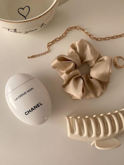 Chanel Hand Cream, Silk Scrunchies, 강아지 그림, Cream Aesthetic, Vanilla Latte, Pink Accessories, Instagram Feed Ideas, Beige Aesthetic, Brown Aesthetic