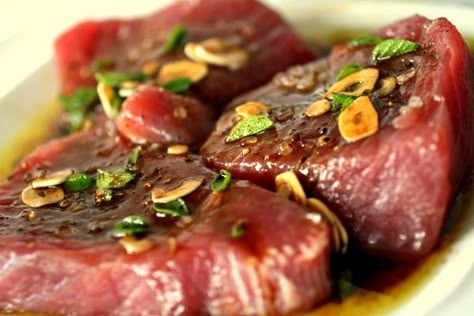 Ahi Tuna Steak Recipe, Grilled Tuna Steaks, Ahi Tuna Steak, Tuna Steak Recipes, Steak Marinade Recipes, Tuna Steak, Grilled Tuna, Japanese Desserts, Fresh Tuna