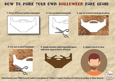 Check out our How to make your own #halloween fake #beard #craft #infographic and #free beard template at https://super-stache.com/how-to-make-a-fake-beard/ Fake Beard Diy, Beard Template, Fake Beards, Diy Beard, Fake Mustaches, The Crafts, Beard Model, Long Beards, Paper Crafts Diy Kids