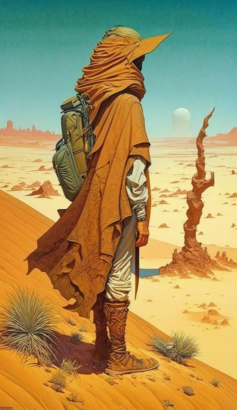 Moebius Art, Jean Giraud, Hyper Realistic Paintings, Desert Fashion, Desert Art, Fantasy Concept Art, Digital Art Illustration, Fantasy Clothing, Sci Fi Art