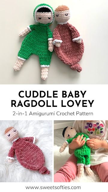 Cuddle Baby Ragdoll Lovey · Amigurumi Crochet Pattern - Sweet Softies Crochet Rag Doll Lovey Free Pattern, Crochet Cuddler Free Pattern, Free Lovey Crochet Pattern, Free Crochet Lovey Pattern, Crochet Snuggler Free Patterns, Free Crochet Lovey, Crochet Lovies, Comfort Dolls, Lovey Doll