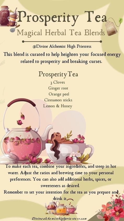 Facebook Breaking Curses, Tea Blends Recipes, Kitchen Witch Recipes, Tea Remedies, Herbal Remedies Recipes, Magickal Herbs, Healing Tea, Plant Benefits, Herbal Teas Recipes