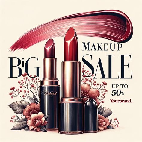 Photo a poster for big makeup sale with ... | Premium Photo #Freepik #photo Makeup Sale Poster, Big Makeup, Red Lip Gloss, Makeup Sale, Image Icon, Event Food, Red Lip, Card Banner, Poster Invitation