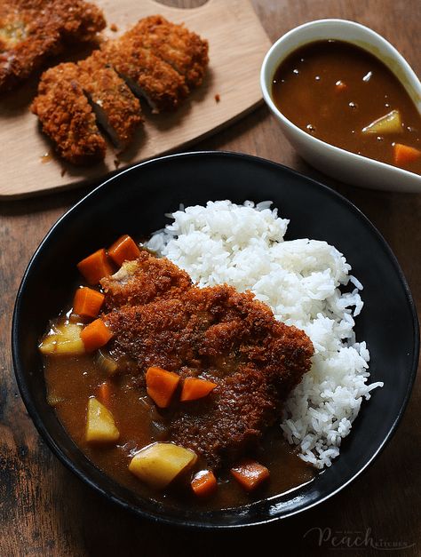 Tonkatsu Curry (Japanese Curry with Pork Cutlet) | The Peach Kitchen Tonkatsu Curry Recipe, Pork Katsu Curry, Tonkatsu Curry, Japanese Curry Sauce, Japanese Katsu Curry, Japanese Curry Recipe, Katsu Curry Recipe, Pork Tonkatsu, Curry Japanese