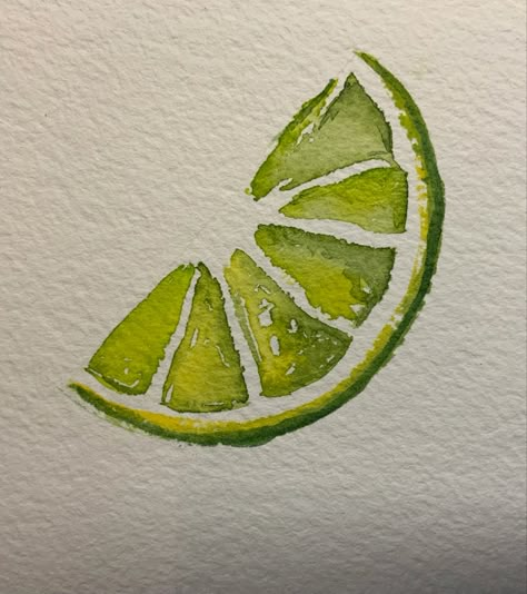 Watercolor Art Lemon, Lime Slice Painting, Watercolour Doodles Simple, Watercolor Lemon Slice, Lemon And Lime Painting, Cute Painting Ideas Watercolor, Lemon Pastel Drawing, Painting Lemons Easy, Fun Things To Watercolor