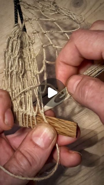 Johnny Juhl on Instagram: "Part 2: How to create a fine mesh net. 🪡🧵🐟
The little reel should be pretty self explanatory - if not feel free to ask in a comment. 
The tiny little antler net-needle I made in the previous reel works great. The tiny mesh net was easier to make than I expected as well. The skill of net making is very useful in so many situations outdoors; fishing (also for bait), attaching extra stuff to your rucksack, mesh-bag for foraging, overhanging mesh shelf for drying clothes in your tent or tarp, various traps, hammocks etc. etc. Once you “get it into your hands” I imagine it’s a bit like knitting - repeating the same knots again and again. Go under and into the next mask, pull tight until the bend reaches the edge of the measure-bar,- pinch it with your thumb, throw Gill Net Fishing, Diy Fishing Net How To Make, How To Make A Net, Macrame Netting, Diy Fishing Net, Net Making, Mesh Shelf, How To Make Fish, Canvas Bag Design