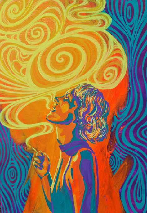 A Psychedelic portrait of flebag A4 on canvas board Acrylic Marker Art Ideas Canvas, A4 Canvas Painting Ideas, Art That Shows Movement, Psy Art Painting, Psycodelic Art Acrylic, Pretty Trippy Paintings, Trippy Portrait Art, Mushroom Nails, Trippy Eye