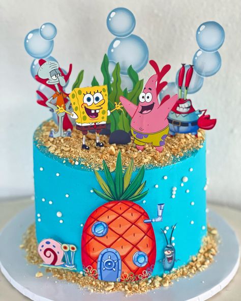 Spongebob Cake Birthday, Spongebob Themed Cake, Spongebob Smash Cake, Sponge Bob Cake Ideas, Patrick Star Cake, Sponge Bob Birthday Party Ideas, Spongebob Cake Ideas, Spongebob Themed Birthday, Spongebob Party Ideas