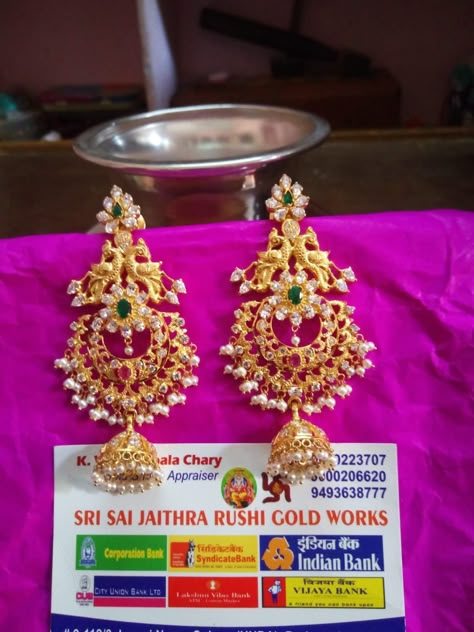 Chandbali Earrings Gold In 10 Grams, Ear Hangings Designs, Kamalu Buttalu Gold, Light Weight Kasulaperu Designs, Buttalu Earrings Gold, Chandbali Earrings Gold, Gold Jewelry Prom, Gold Jewels Design, Antique Necklaces Design