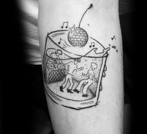 Male Disco Ball Themed Tattoos Tattoo Ideas Disco Ball, Dancing Disco Ball Tattoo, Disco Ball Tattoo Ideas, Disco Skull Tattoo, Disco Cowboy Tattoo, Disco Tattoo Ideas, Disco Ball Cherry Tattoo, Tiny Disco Ball Tattoo, Party Tattoo Ideas