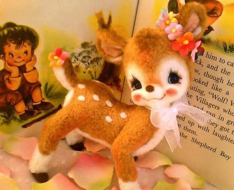 Rushton Dolls, Rushton Toys, Felt Deer, Deer Plush, Deer Doll, Doll Plushies, Vintage Deer, Needle Felting Projects, Vintage Kitsch