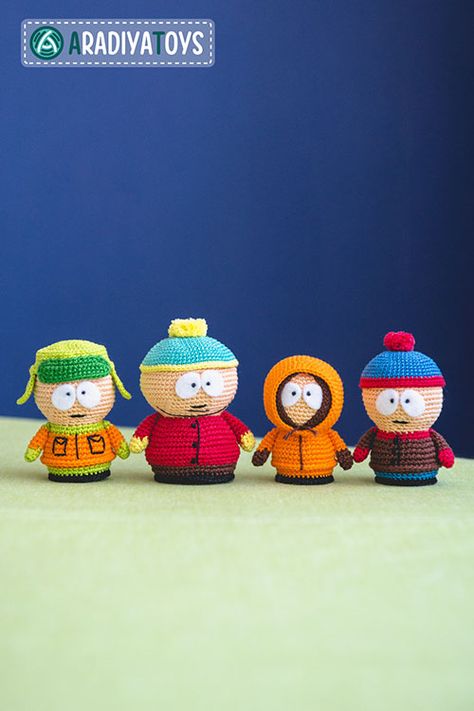 South park collection amigurumi pattern by AradiyaToys Amigurumi Cartoons, Craps, Animal Dolls, Knitted Toys, Crochet Patterns Amigurumi, Crochet Dolls, Amigurumi Doll, Crochet Animals, Stuffed Toys Patterns