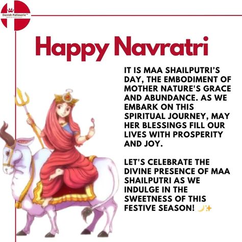 Navratri has begun! And do you know that the first day of Navratri is Maa Shailputri's day. Danish Patisserie wishes you HAPPY NAVRATRI! #explorepage#fypシ#collaboration#trending#happynavratri#maadurga#fyp#explore#navratrispecial#maashailputri First Navratri, First Day Of Navratri, Navratri Special, Happy Navratri, You Happy, First Day, One Day, Are You Happy, Knowing You