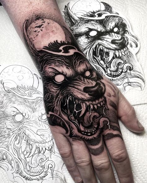 Dark and beautiful tattoos by Andre Fantini | iNKPPL Rip Tattoos For Mom, Werewolf Tattoo, Fenrir Tattoo, Full Hand Tattoo, Feminine Skull Tattoos, Side Neck Tattoo, Skull Hand Tattoo, Feminine Tattoo Sleeves, Evil Tattoos