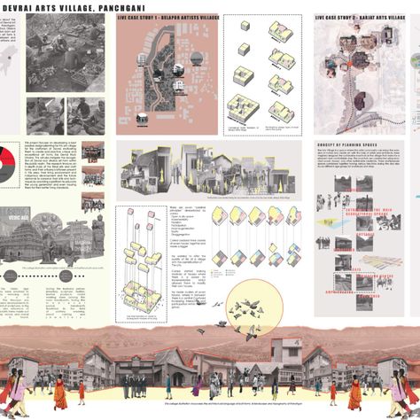 This thesis topic talks about the design development of Devrai Art Village, located in Panchgani, Maharashtra where Rock Dhokra art – a unique invention born out of traditional dhokra art form is being currently developed and practiced within the artisans and craftsmen of Devrai. Architecture Thesis Model, Architectural Thesis Sheets, Village Design Architecture, Thesis Architecture Presentation, Introduction Sheet Architecture Thesis, Thesis Sheets Architecture, Form Development Architecture, Architecture Thesis Sheets, Architecture Thesis Presentation