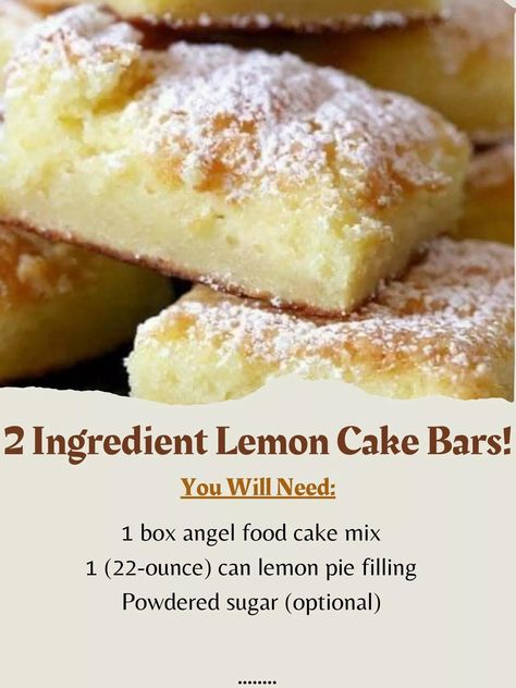 Lemon Dump Cake, Lemon Cake Bars, Angel Food Cake Mix, Lemon Cake Mix Recipe, Lemon Desserts Easy, 3 Ingredient Desserts, Lemon Bars Easy, Lemon Pie Filling, Angel Food Cake Mix Recipes