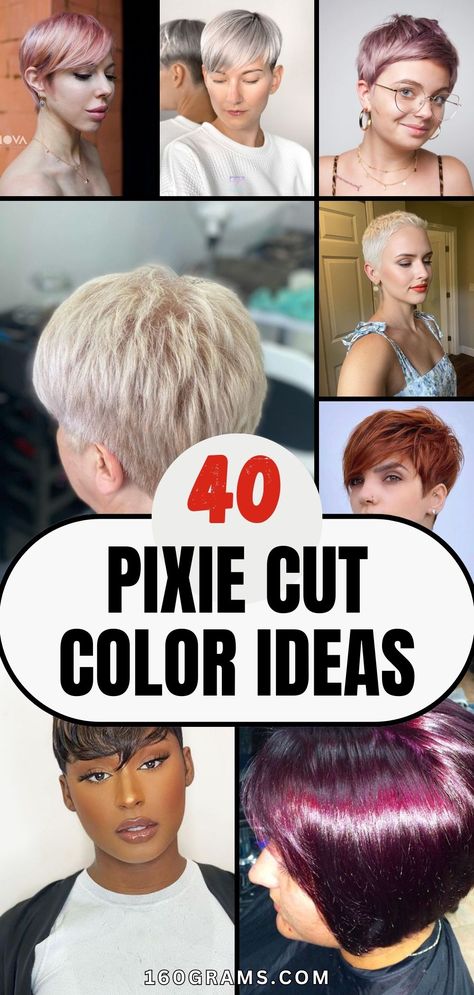 Save this pin for the most striking and diverse range of pixie hair shades to elevate your style game! Discover how these vibrant colors can bring out your bold personality and spark your creativity. #PixieHair #BoldStyle #HairColorInspo Lavender Pixie Hair Black Women, Pixie Haircut Colour Ideas, Super Short Hair Color Ideas, Coloured Pixie Hair, Dark Hair Dye Color Ideas, Back Of A Pixie Cut, Short Brown Hair With Highlights Pixie, Short Purple Hair Pixie, Pixie Haircolor Ideas