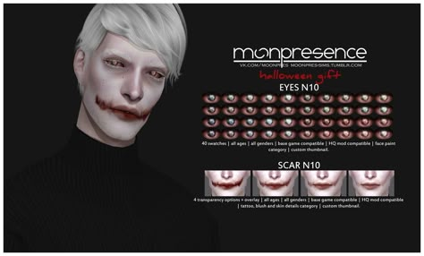 moonpresence  | HALLOWEEN GIFT: EYES N09-N10, SCAR N10-N12 T.O.U.... Sims 4 Ghost Face Cc, Ts4cc Vampire, Sims 4 Creepypasta Cc, Sims 4 Cc Creepypasta, Sims Apocalypse, Joker Scars, Scary Face Paint, Halloween Scary Face, Sims 4 Cc Eyes