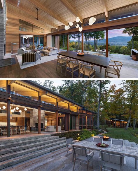 Modern Wood House, Retractable Glass Doors, 0 Interest, Clerestory Windows, Living Environment, Garden Cottage, Indoor Outdoor Living, Glass House, Open Floor