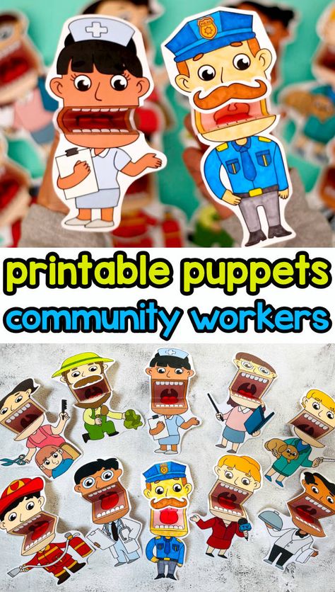 Community Helpers Puppets, Occupation Activities Preschool, Community Helpers For Kids, Community Helpers Printables, Community Helpers Preschool Crafts, Community Helpers Crafts, Community Helpers Activities, Community Helpers Preschool Activities, Community Helpers Preschool