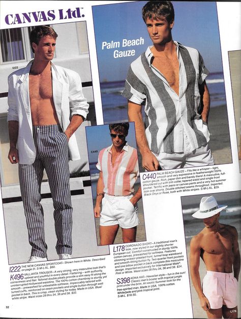 INTERNATIONAL MALE Summer 1987 80s Italian Fashion Men, Male Summer Fashion, 80s Shorts Men, 80s Swimwear Men, Mens Fashion 1980s, 1981 Mens Fashion, Wasp Aesthetic, 80s Short Shorts Men, 80s Men Fashion