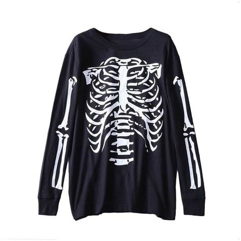 Ribcage Print Top ($34) ❤ liked on Polyvore featuring tops, shirts, shirt top, skeleton ribcage shirt, skeleton rib cage shirt, cut loose tops and cut loose shirt Ribcage Shirt, Goth Sweaters, Skeleton Top, Skeleton Hoodie, Loose Fit Shirts, Skeleton Shirt, Punk Outfits, Skull Shirts, Loose Fitting Tops