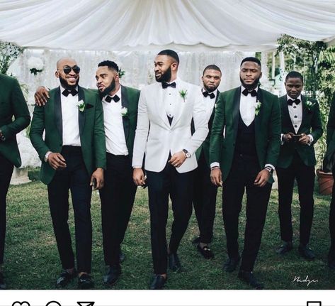 Emerald Green Groomsmen Attire Suits, Weeding Dress 2023 For Men, Emerald Suits For Men Wedding, Wedding Ideas For Men Suits, Groomsmen In Emerald Green, White Tux With Emerald Green, Emerald Green Wedding Black Couple, Wedding Ideas Emerald Green And Black, Grooms Color Suits