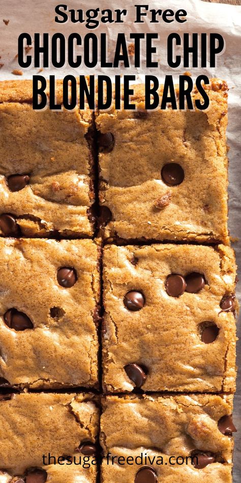 Low Calorie Blondies, Chocolate Chip Deserts, Perfect Bar Recipe, Low Calorie Sweets, Sugar Free Icing, Sugar Free Chocolate Chip Cookies, Cookies Without Brown Sugar, Low Calorie Cookies, Blondie Bars