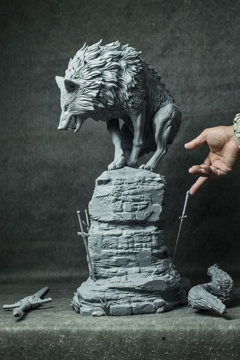 ArtStation - The Great Grey Wolf - Sif (Dark Souls) 3D Printed Statue, Tushank K. Jaiswal Wolf Statue Sculpture, 3d Print Statue, 3d Print Figures, Great Grey Wolf Sif, Dark Souls Statue, Wolf Statue, Sif Dark Souls, 3d Tiskárna, Wolf Sculpture