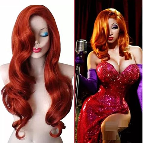 Jessica Rabbit Hair, Hair Copper Red, Curly Anime, Jessica Rabbit Costume, Ariel Wig, Red Cosplay, Fancy Ball, How To Wear A Wig, Rabbit Costume