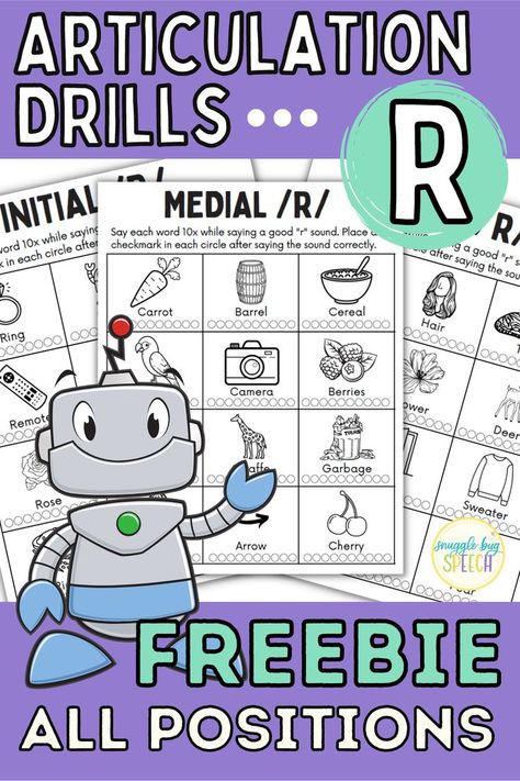 Articulation Drills Worksheets R FREEBIE All Positions Articulation Worksheets, Articulation Activities, School Slp, Speech Path, Speech Pathology, Speech Language Therapy, Speech Language Pathologists, Language Therapy, Grad School