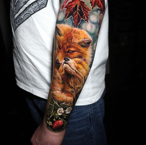 Unicorn Tattoo Designs, Left Arm Tattoos, Fox Tattoo Design, Colorful Tattoo, Realism Tattoos, Unicorn Tattoos, Clever Tattoos, Tatuaje A Color, Chest Tattoo Men