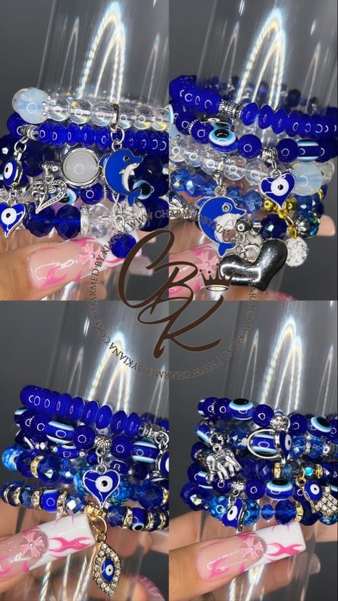 Beaded Bracelets Evil Eye, Evil Eye Bead Bracelet, Blue Girly Things, Blue Bracelet Ideas, Bracelets Evil Eye, Body Jewelry Diy, Blue Bracelets, Girly Bracelets, Pandora Bracelet Designs