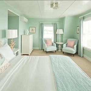 Mint Bedroom Walls, Seafoam Green Bedroom, Green Girls Rooms, Mint Green Bedroom, Mint Bedroom, Green Bedroom Walls, Mint Green Walls, Bedroom With Sitting Area, Bedroom Color Combination