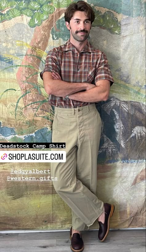 Madras Shirt Men Outfit, Albert Muzquiz, Charles Aesthetic, Denim Formal, George Aesthetic, Professor Style, Grandpa Outfit, English Outfit, Masc Style