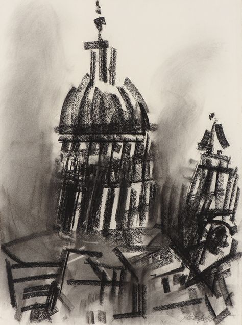 Structure Art A Level, Charcoal Drawing Building, Charcoal Architecture Drawing, Structure Art Gcse, Dennis Creffield, Charcoal Architecture, Simple Charcoal Drawing, Clifford Chance, Architecture Movement