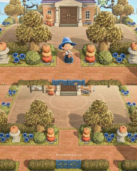 Animal Crossing Island Ideas Plaza, Resident Services, Cosy Evening, Plaza Design, Acnh Cottagecore, Halloween Friends, Ac Codes, Ac Ideas, Animal Crossing Guide