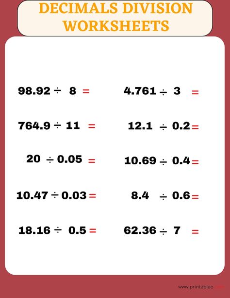 41+ Decimal Division Number Worksheet With Lesson Plan and Practice Guide Fractions Division, Decimal Division, Mental Maths Worksheets, Number Worksheet, Dividing Decimals, Teaching Math Strategies, Decimals Worksheets, Decimal Number, Division Worksheets