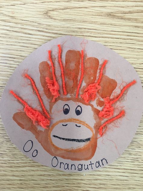 O Orangutan Orangutan Craft Preschool, Orangutan Activities For Preschool, Orangutan Craft, Letter O Craft, Handprint Animals, Classroom Window Decorations, Orangutan Art, Amazon Rainforest Animals, Asian Animals